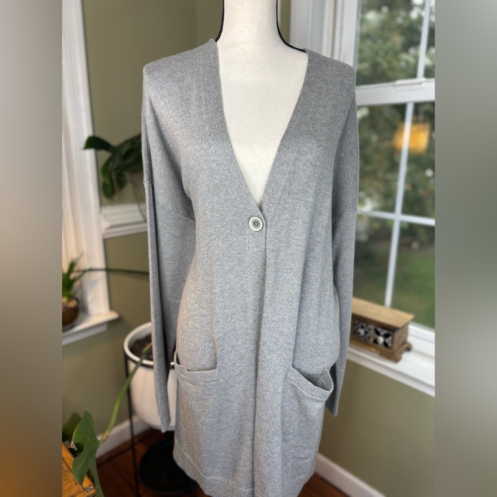 J Jill NWT gray 1 button super cozy and soft long duster sweater size large
